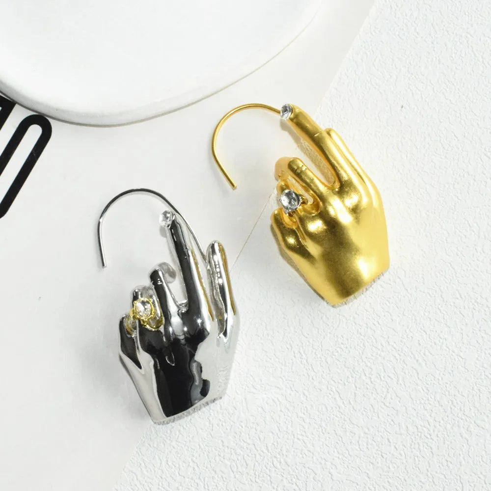 1PC Novelty Design Metal Hand Left Earcuff Dangle Earrings For Women