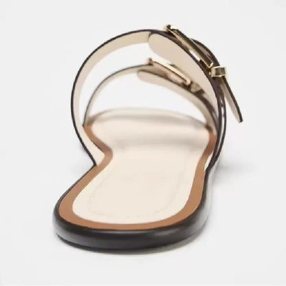 Brown Metal Buckle Brand Sandals Women Slides Open Toe