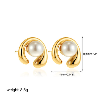 Elegant Stainless Gold Plated Pearl Steel Earrings for Women