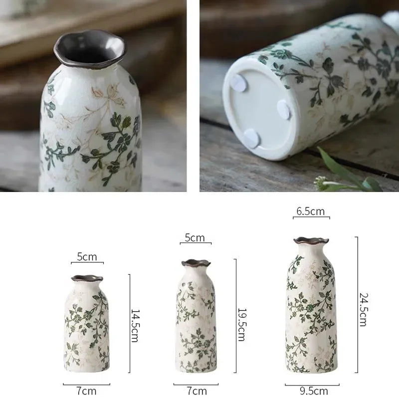 Ceramic Vase For Home Decoration Living Room Decor  Hydroponic Flower Arrangement Pastoral Style Green Vase Flower Pot For Plant