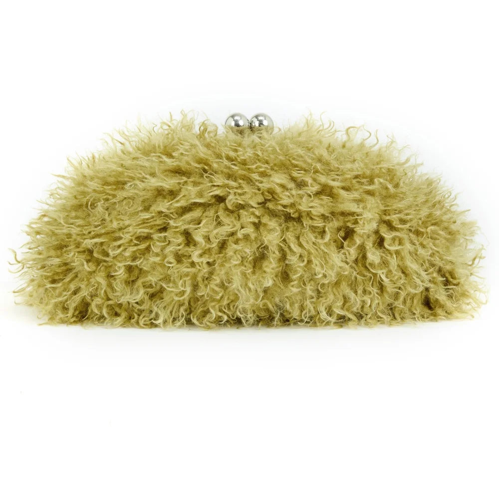 Women kisslock Faux Fur Clutch bag