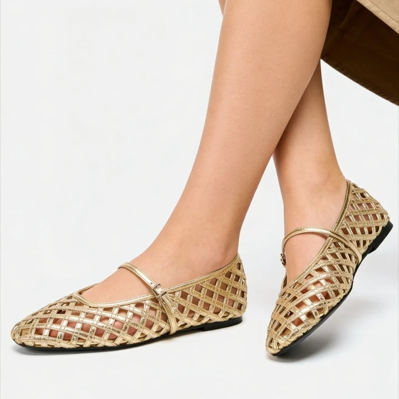 Ballet Flats Women Gold Hollow Women Sandals