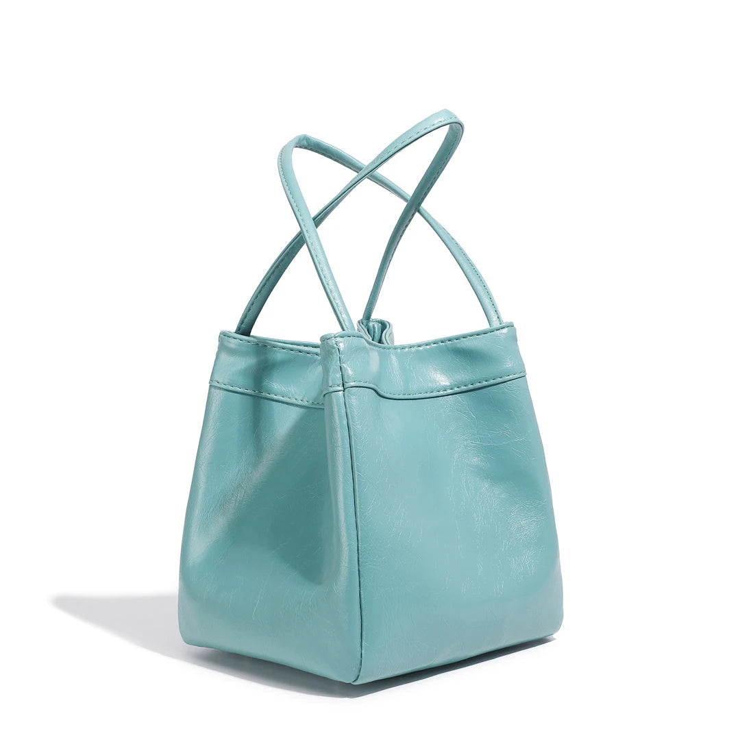 Silver bucket bag for women 2024 new fashionable and simple lunch box bag,niche western-style texture hand-held small bag
