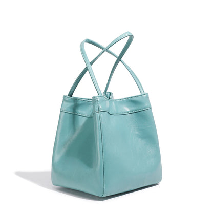Silver bucket bag for women 2024 new fashionable and simple lunch box bag,niche western-style texture hand-held small bag