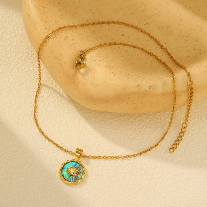 Summer Waterproof Necklace for Women,Nature Abalone Shell Heart Square Round Shape Pendant Statement Jewelry
