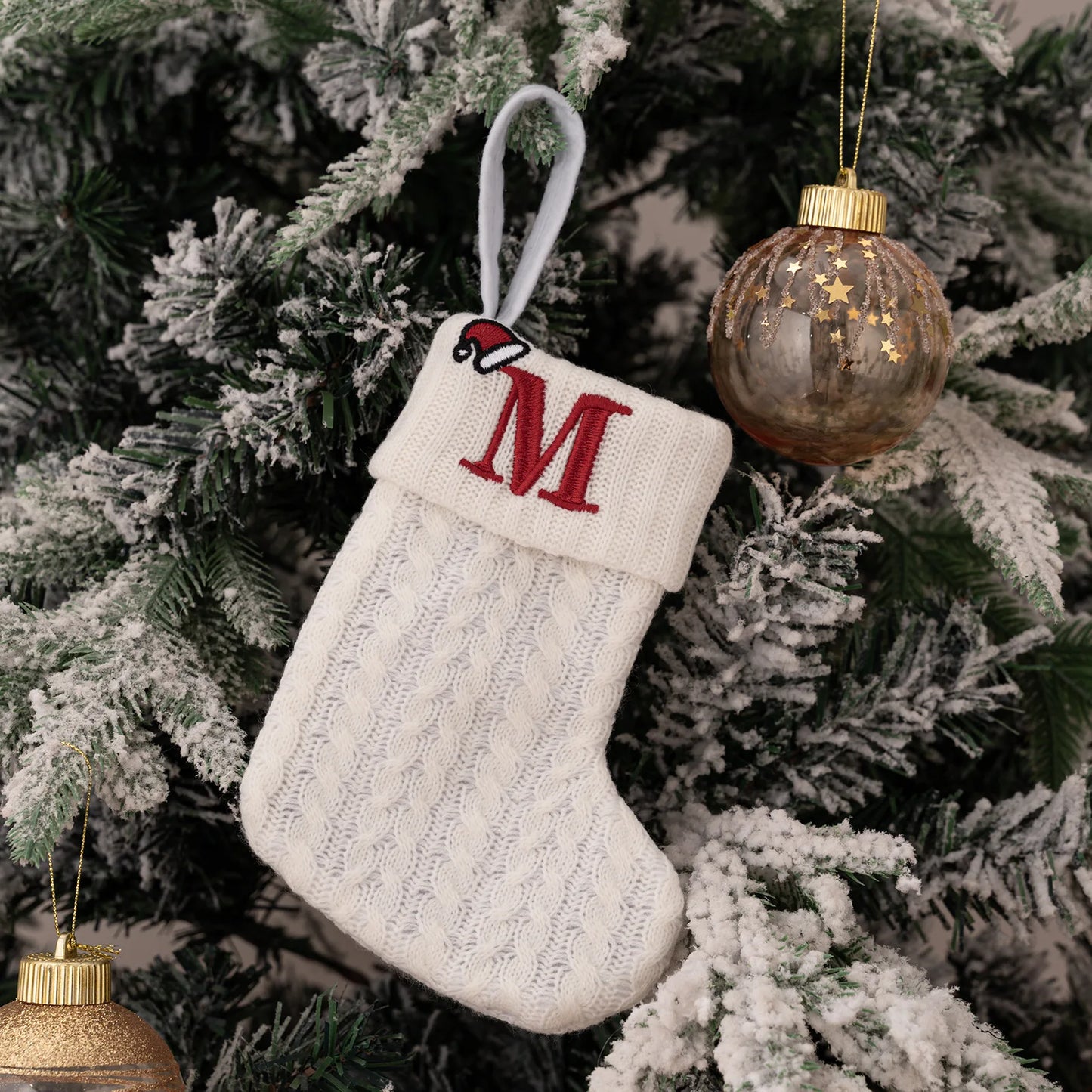 1PC A-Z Letter Hanging Christmas Stockings Knitted Socks Christmas Tree Hanging