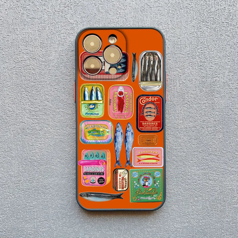 Fish Funny Sardines Phone Case For iPhone 17 14 13 12 Mini 11 Pro Max 16 15 Pro Max Plus XR XS X Matte Shockproof Back Cover
