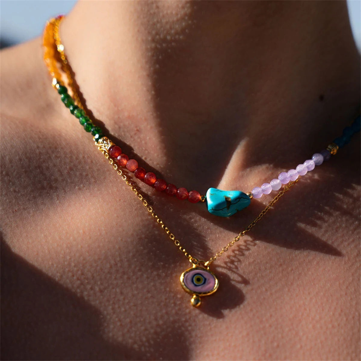 Stainless steel eyeball pendant necklace colorful, sweet,gold-plated