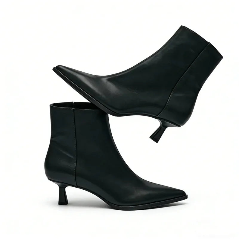Women Short Boots Black Pointed Toe