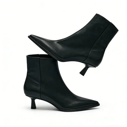 Women Short Boots Black Pointed Toe