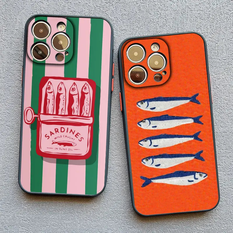 Fish Funny Sardines Phone Case For iPhone 17 14 13 12 Mini 11 Pro Max 16 15 Pro Max Plus XR XS X Matte Shockproof Back Cover