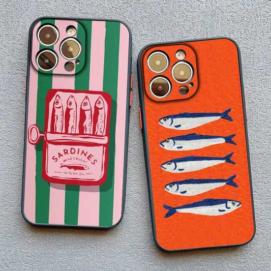 Fish Funny Sardines Phone Case For iPhone 17 14 13 12 Mini 11 Pro Max 16 15 Pro Max Plus XR XS X Matte Shockproof Back Cover