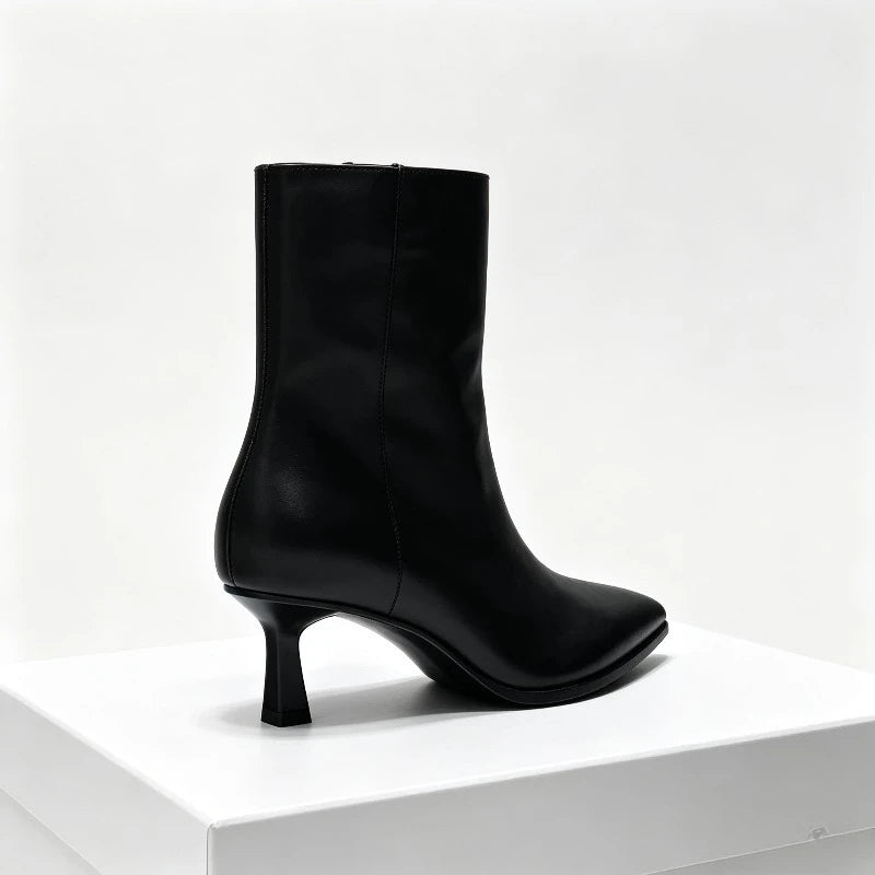 Women Short Boots Black Pointed Toe