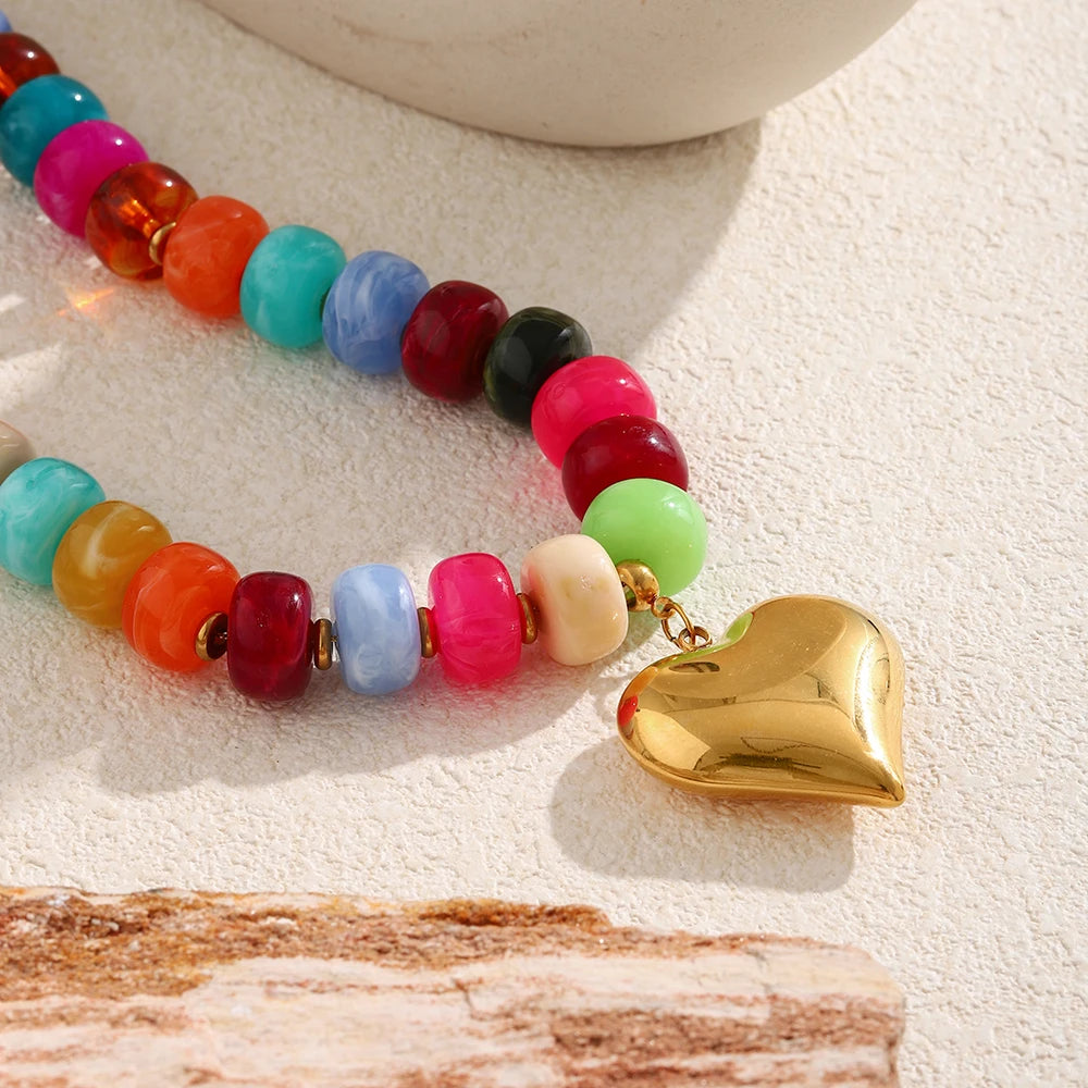 Heart Pendant Necklace Waterproof Stainless Steel Chunky Necklace For Women