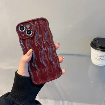 Fashion Wave Fold Pattern Case For iPhone 14 13 12 11 15 16 Pro Max Solid Color Soft Cover Lens Protection