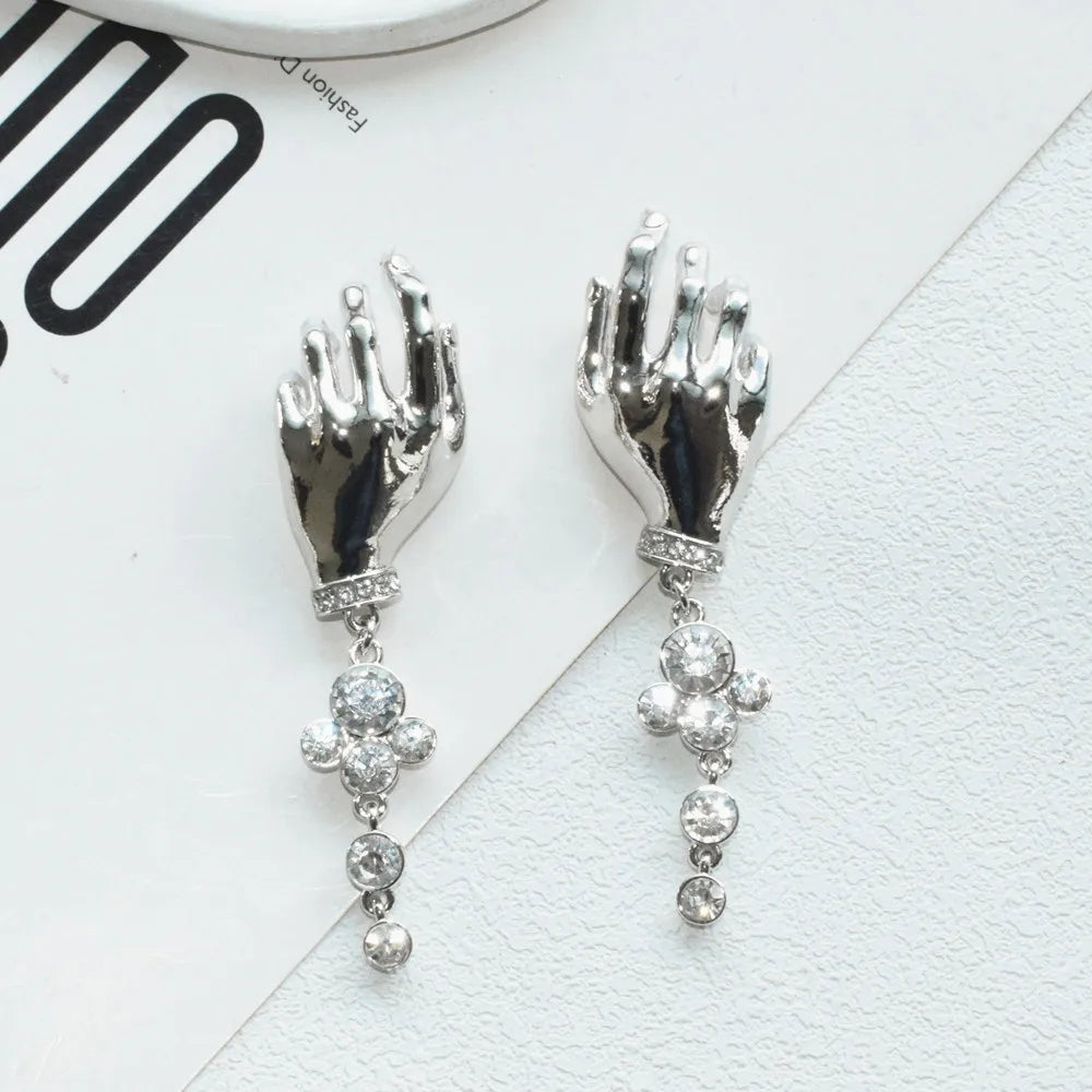 1PC Novelty Design Metal Hand Left Earcuff Dangle Earrings For Women