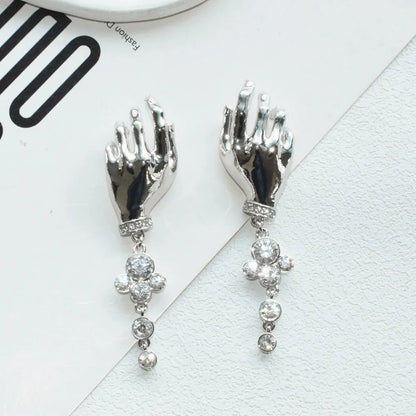 1PC Novelty Design Metal Hand Left Earcuff Dangle Earrings For Women