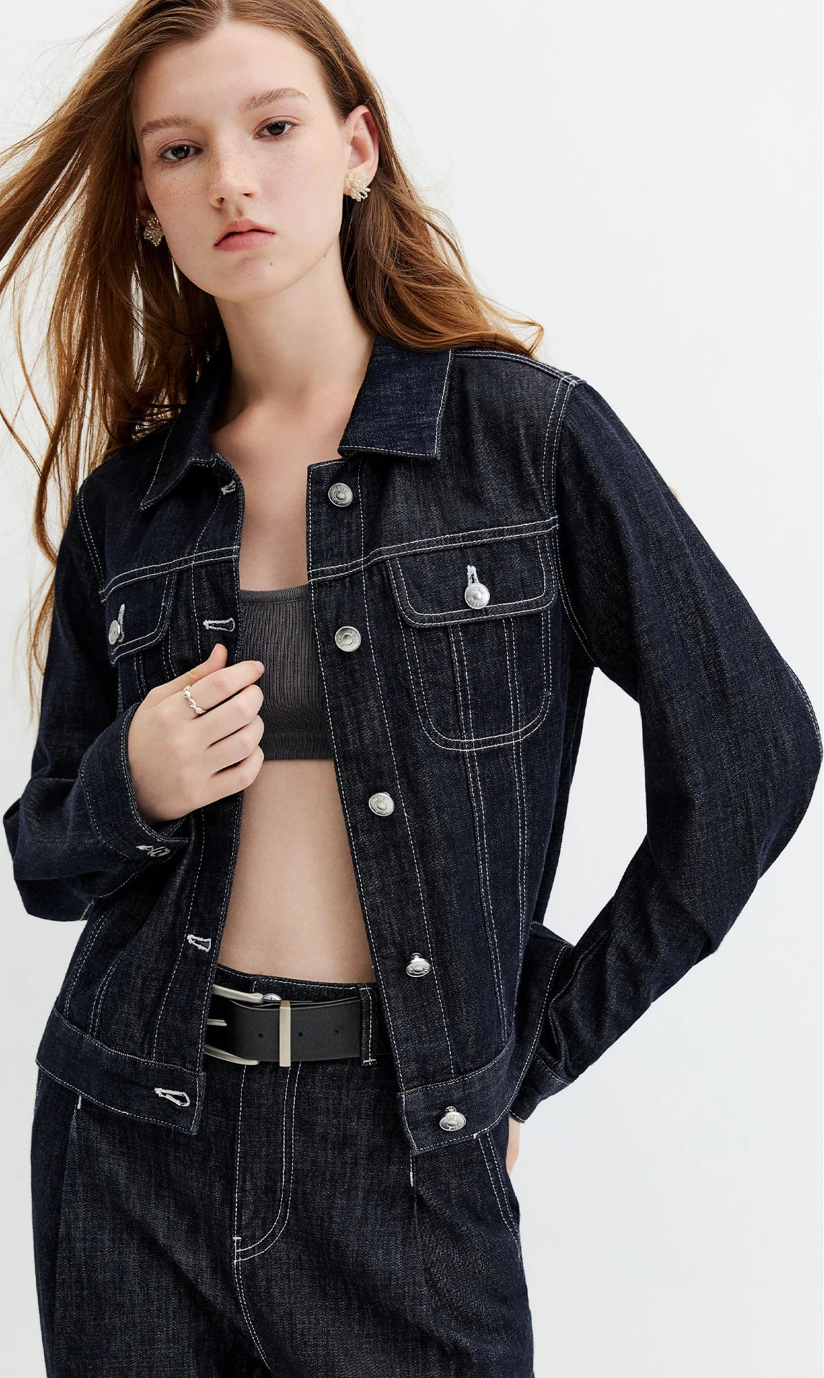 Vintage Denim Jacket Jeans Set Slim Trucker Coat Straight Leg Jeans Co-ord for Retro Street Chic Style