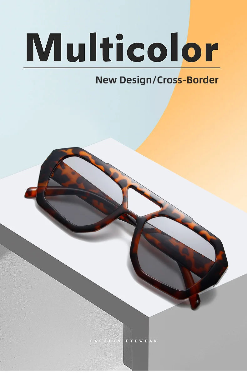 Women's Sunglasses Retro Double Bridges Leopard Brown Gradient Eyewear Fashion Luxury Designer Sun Glasses Men Shades