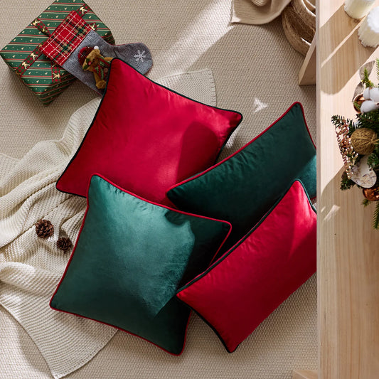 Velvet Christmas Cushion Cover Red Green Contrast Luxury Festive Home Decor