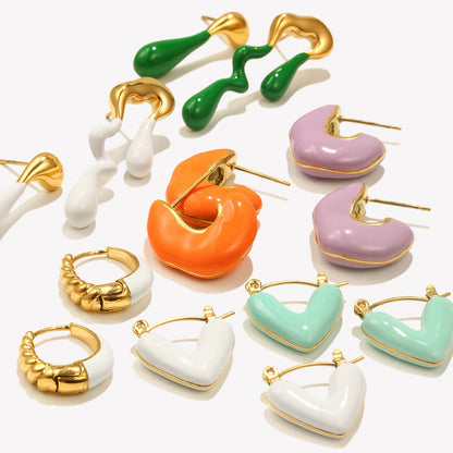 Enamel Asymetric Love Twisted Earrings Colorful 18K Gold Plated  316L Stainless Steel Ear Jewelry