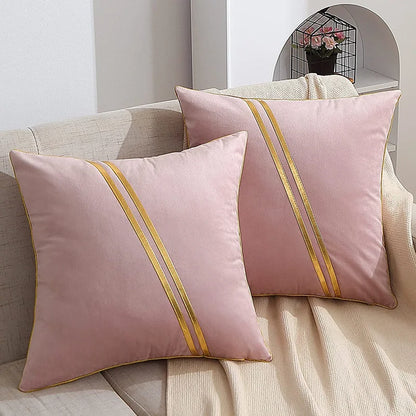 Cushion Cover 45x45cm Decorative Case With Gold Leather Gray Beige