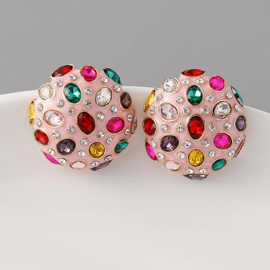 Heavy Elegant Metal Half Ball Earrings For Women Multi Colors