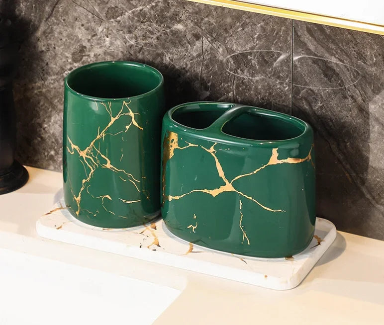 Ceramic Toiletries Bathroom Set Marble Porcelain