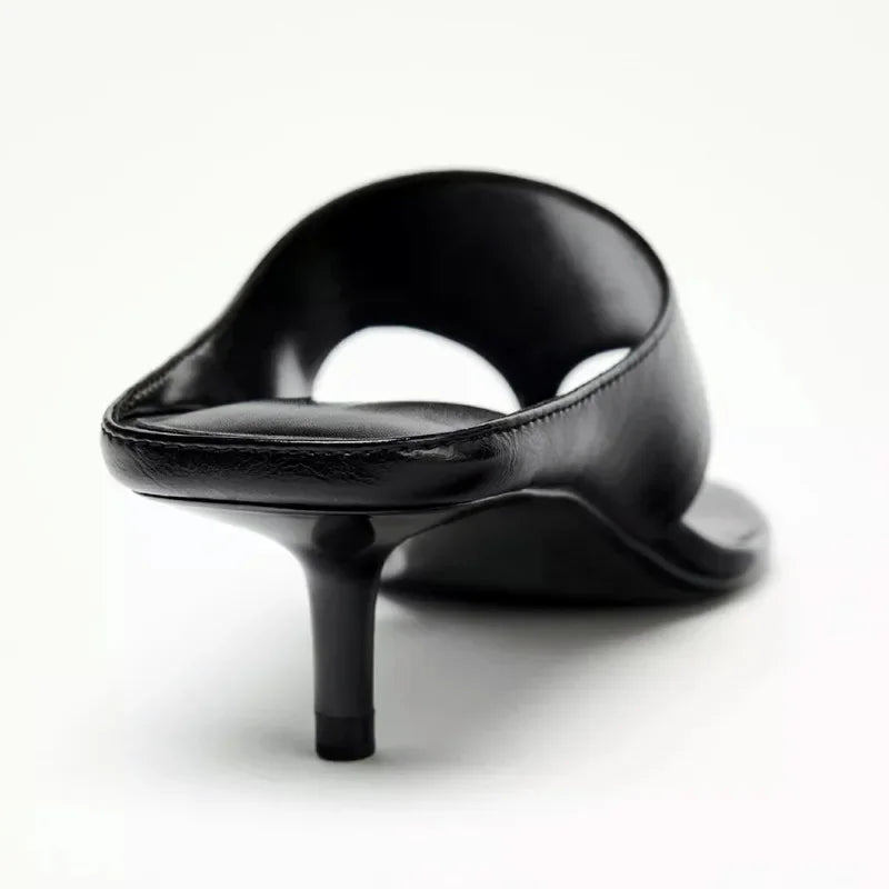 Black Soft High Heel Slippers