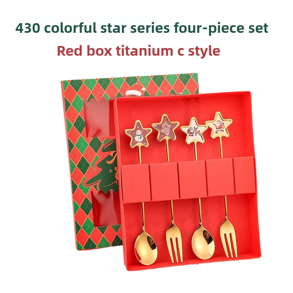 Christmas Set Stainless Steel Creative Cartoon Knife Fork Spoon 2/4/6pcs Set Holiday