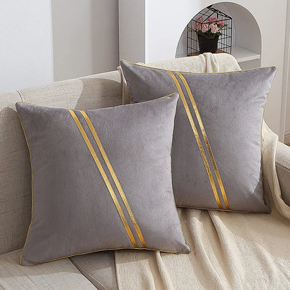 Cushion Cover 45x45cm Decorative Case With Gold Leather Gray Beige