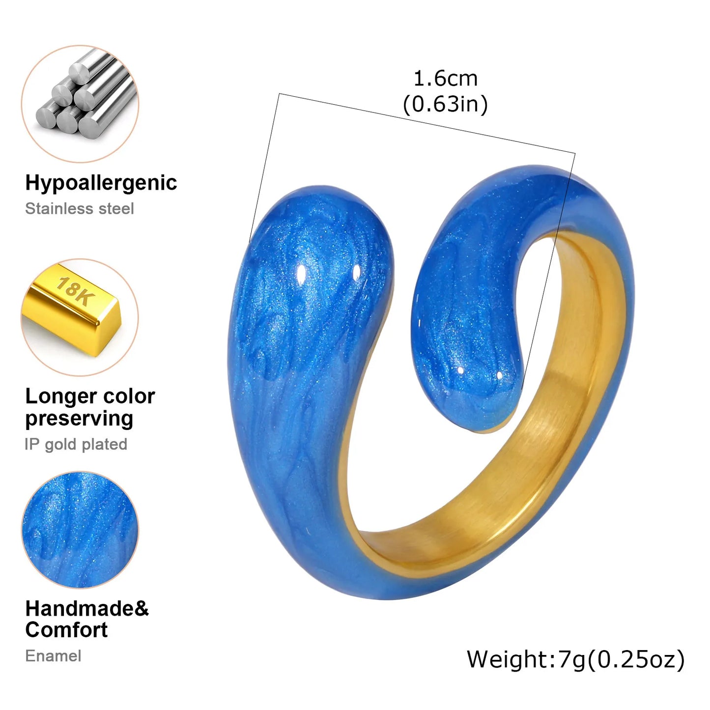 Chunky Open Twist Stackable Rings for Women, Blue Geometric Bold Enamel Crossover Statement Ring Band Waterproof