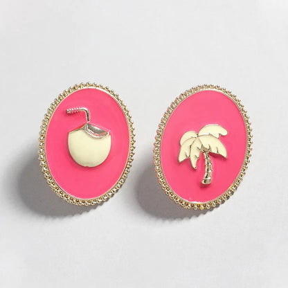 Oval Metal Fuchsia Earrings For Women