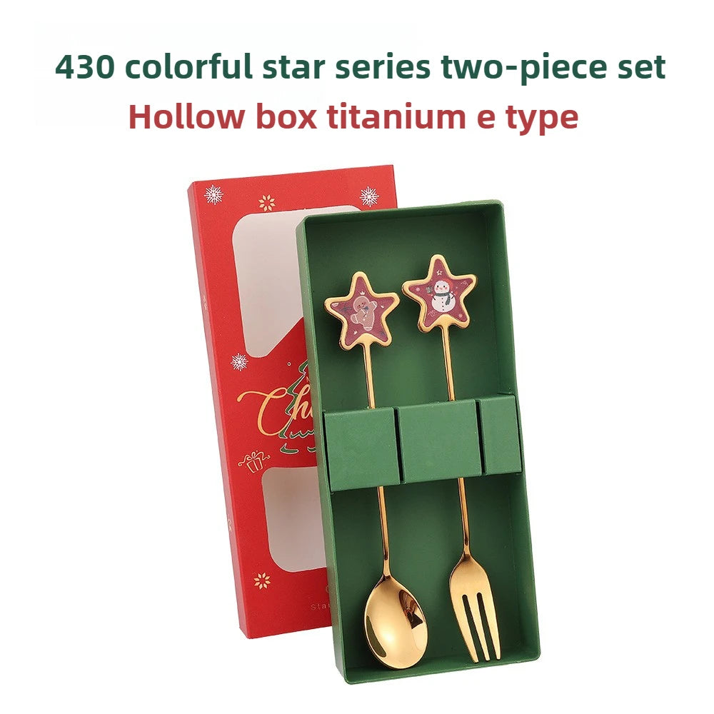 Christmas Set Stainless Steel Creative Cartoon Knife Fork Spoon 2/4/6pcs Set Holiday
