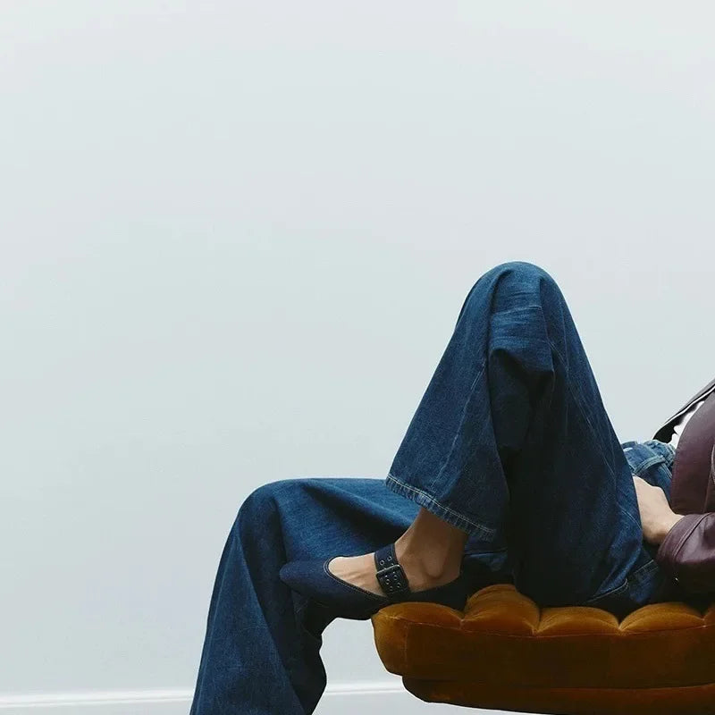 Blue Retro Denim Flat Shoes Women's Ballet Style Casual Footwear Comfortable