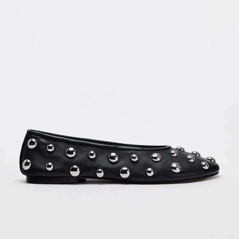 New Steel Flat Shoes With Silver Ball For Women