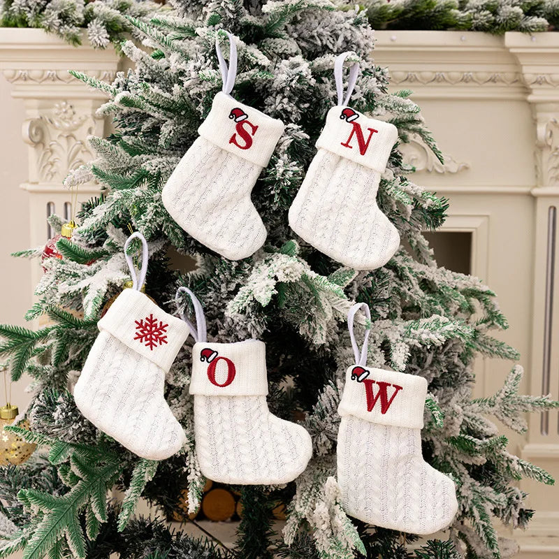 1PC A-Z Letter Hanging Christmas Stockings Knitted Socks Christmas Tree Hanging