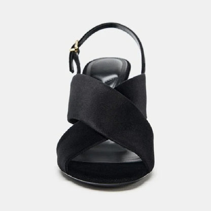 Brand Designer Metal Heel Sandals Women Suede Wide Cross Strap Peep Toe Slingback