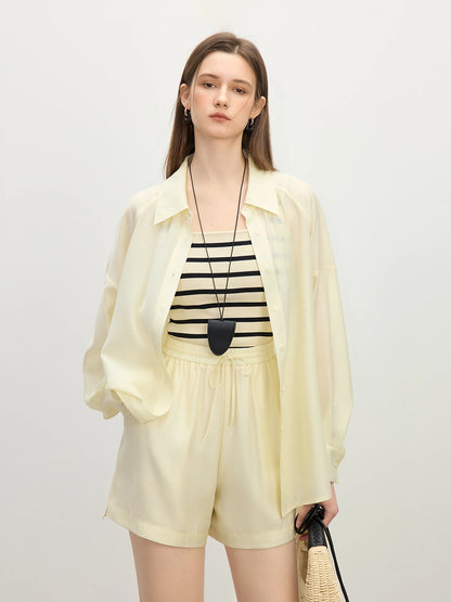 Three Color Acetate Silhouette Loose Physical Sun Protection Shirt For Women