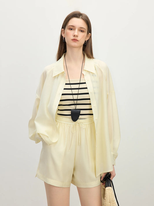 Three Color Acetate Silhouette Loose Physical Sun Protection Shirt For Women