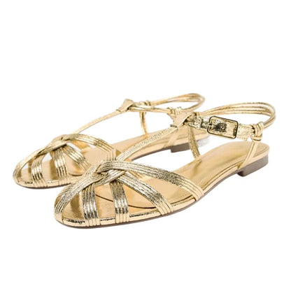 Gold Flat Sandals Women