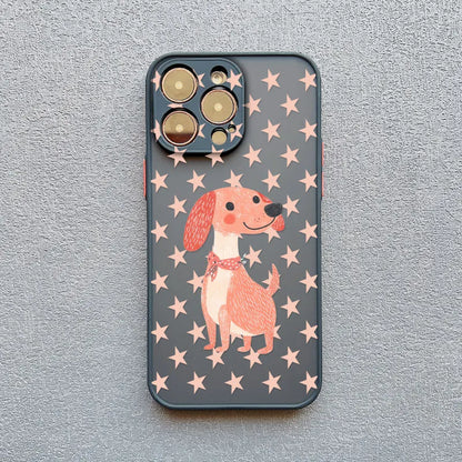 Black Polka Dot Sausage Dog Cute Cartoon Phone Case For iPhone 17 16 Pro Max 15 14 Pro Max Plus 13 Mini 12 11 Pro Max Back Cover
