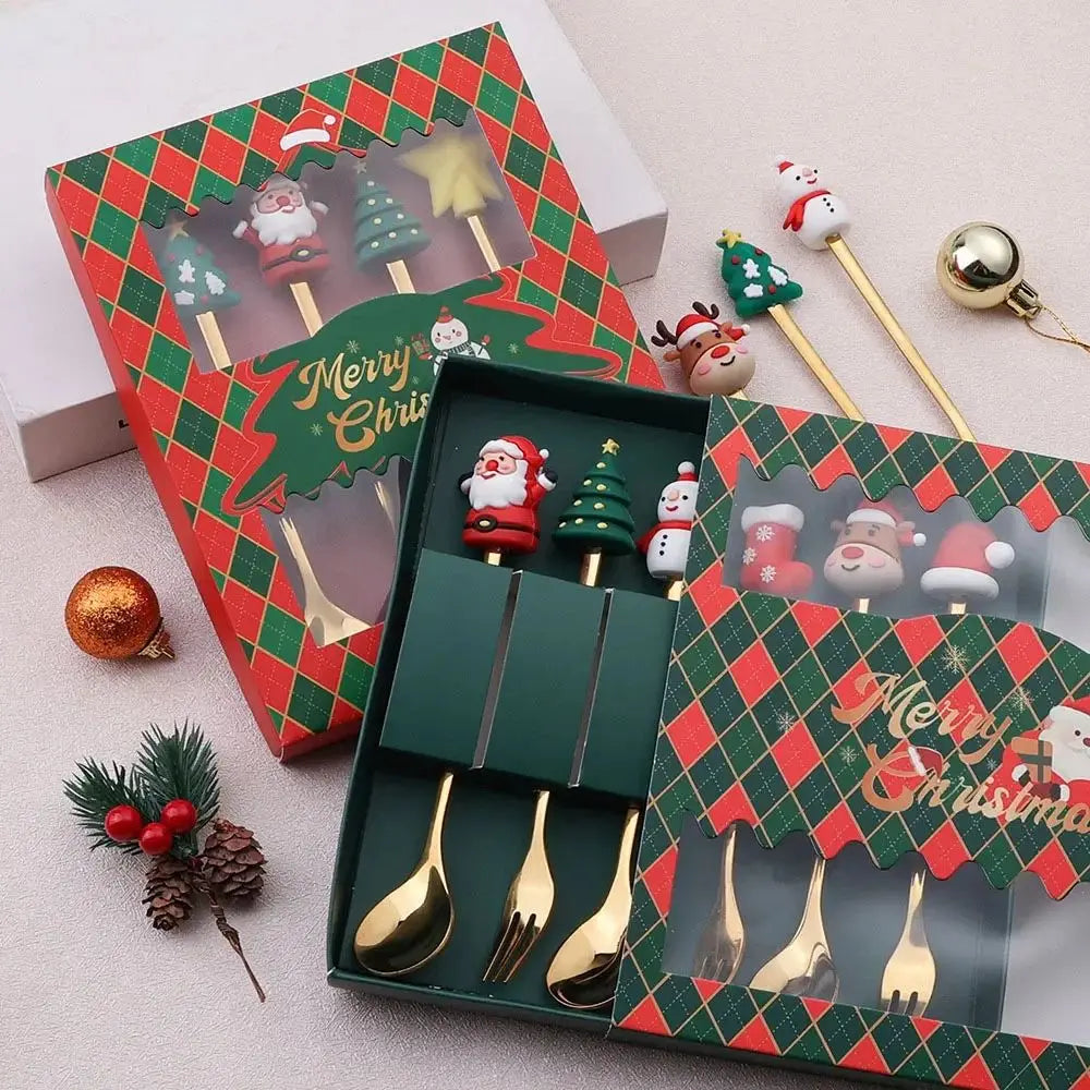 Christmas Set Stainless Steel Creative Cartoon Knife Fork Spoon 2/4/6pcs Set Holiday