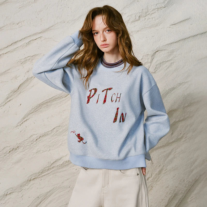 Women Sweatshirt New Striped Stand Collar Warm Loose Top