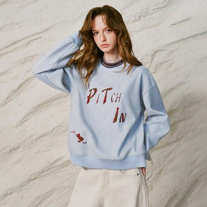 Women Sweatshirt New Striped Stand Collar Warm Loose Top
