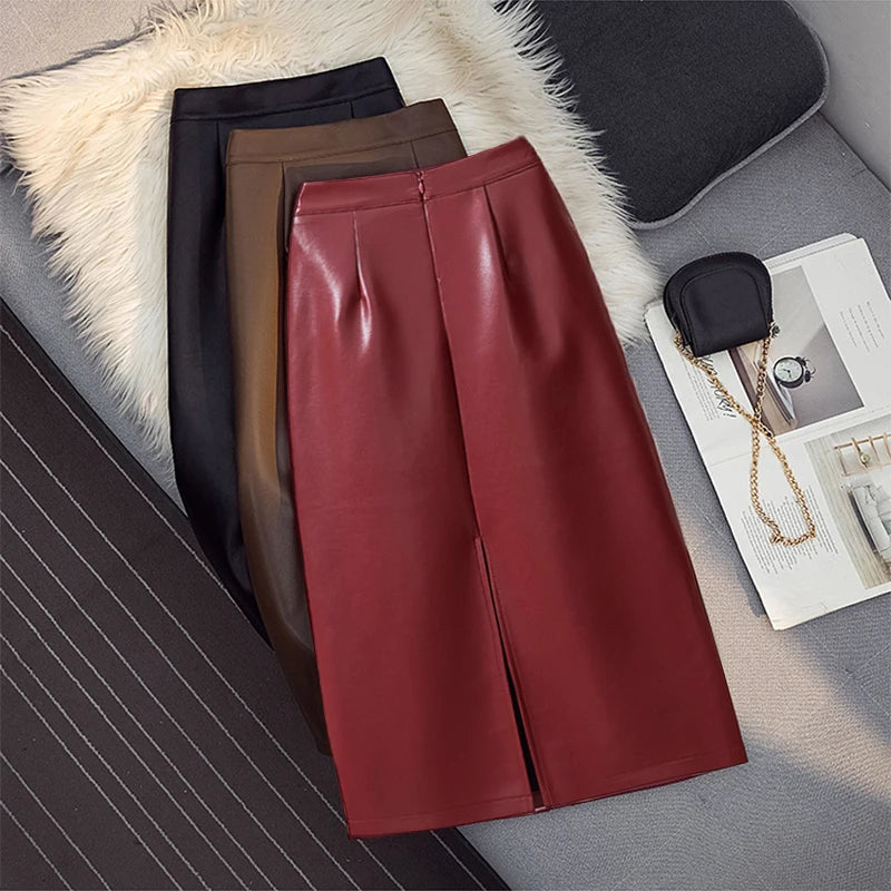 Women Skirt High Short Skirt Office Ladies Work Wear Split Black Party Elastic Mid-Length Skirts