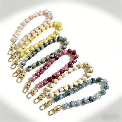 Fashion Acrylic Mobile Phone Chain Love Heart Pendant Beaded Telephone For Women