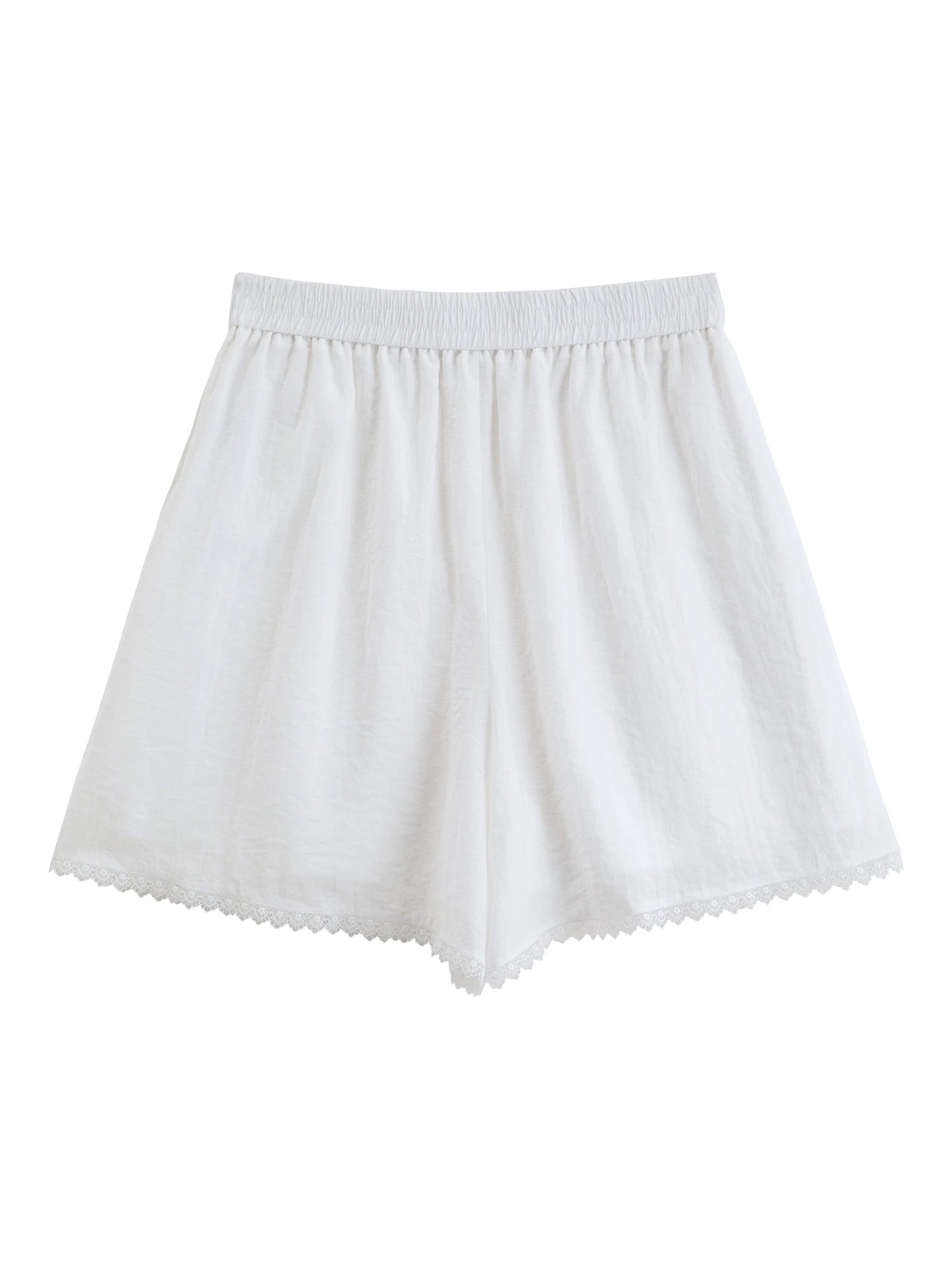 Summer Women's White Lace Trim Shirt and Shorts - Elegant Coordinated Outfit for Daily and Vacation Wear