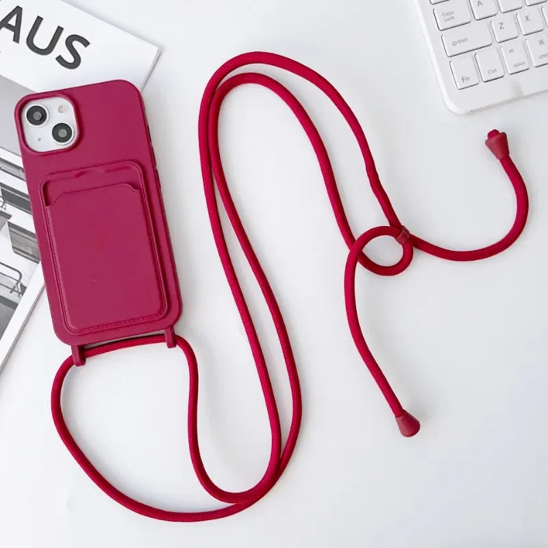 Crossboby Lanyard Rope Phone Case for IPhone 17 Air 16 15 14 Plus 13 12 11 Pro Max Silicone Card Package Fall Prevention Cover