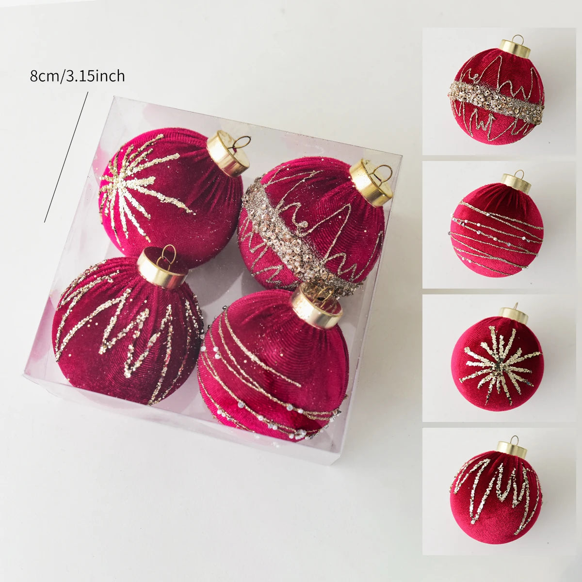 4 Christmas painted velvet Christmas ball ornaments for Christmas tree